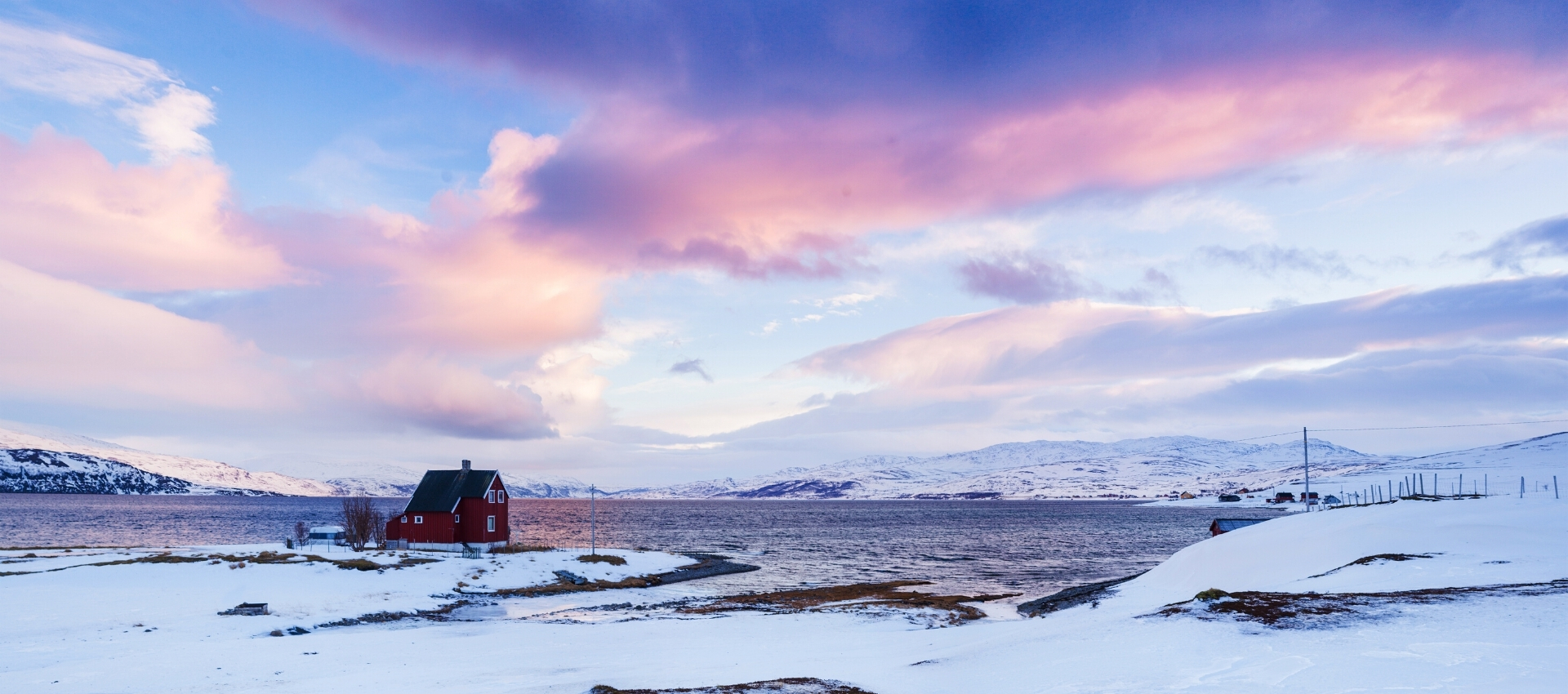 Utsikt over en fjære som er dekt av snø